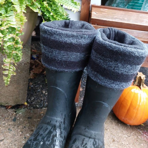 Boot Liners, Stripe Sweater Cuff with black Sock, Boot sock, Boot Liner. Fits all styles of rainboots, Wear as Bed Socks