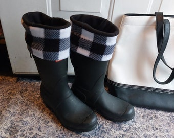 Boot Socks, Socks, Fleece Boot Liners, Black White check, Cold Weather, Sm;/Med 6-8.5, Lrg/Xlg 9-11