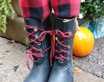 Black & Red Check 'Buffalo' Plaid cuff on boot sock, liner. Fits  styles of rainboots,Bed Socks