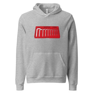Pullover hoodie met inbussleutelset | Grafische afbeelding van een L-vormige inbussleutel | Technische lijntekening
