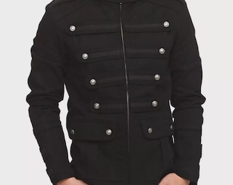 Jaqueta militar gótica steampunk preta masculina feita à mão / casaco estilo guarda vintage