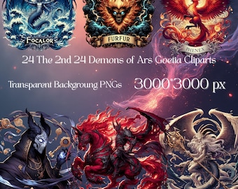 The Second 24/72 Lesser Key Of Solomon – Cel Shading Fantasy Demon-clipartset | PNG-collectie occulte digitale kunst | Digitale download