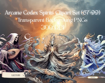 Arcane Codex – Forgotten Spirits Set III (67–99) | Cel-shading fantasie clipart |  Transparante png-bestanden | Magische geestwezens