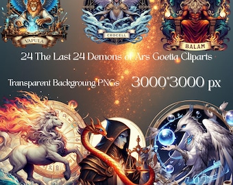 The Last 24/72 Lesser Key Of Solomon – Cel Shading Fantasy Demon-clipartset | PNG-collectie occulte digitale kunst | Digitale download