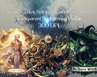 Arcane Heroes Fantasy-clipartset | 18 donkere cel-shading-tekens, png 4K transparante achtergrond | RPG-items | Digitale download