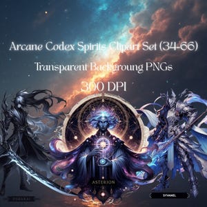 Arcane Codex Spirits Clipart Set (34–66) – Astral & Obsidian Fantasy Entities, Cel-Shading PNG