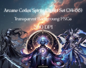 Arcane Codex Spirits-clipartset (34–66) – astrale en obsidiaan-fantasie-entiteiten, cel-shading, png PNGEgg