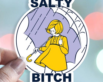 Salty Bitch - Morton Salt Girl - Waterproof Vinyl Sticker - water bottle laptop bullet journal car window bujo dishwasher