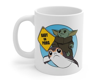 Baby on Porg - Parodia de Grogu Star Wars - Taza 11oz o 15oz