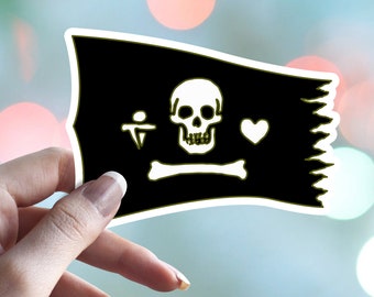 Stede Bonnet Pirate Flag Waterproof Vinyl Sticker - Our Flag Means Death Inspired Design - water bottle laptop bullet journal car window