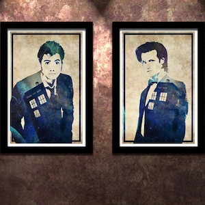 Lot de 2 Doctor Who 10 vs 11 affiche originale en édition limitée, impression d'art David Tennant et Matt Smith, 13 x 19