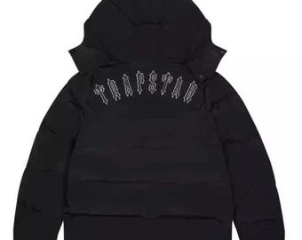 Handmade Trapstar Irongate Puffer Jacket Gloss Black | Detachable Hood Streetwear Coat | Men’s Designer Winter Jacket