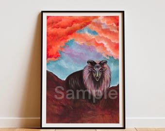 Himalayan Tahr Portrait: Dreamy Mountain Animal Art Print (Digital Download Painting)