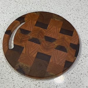 Handmade End Grain Cutting Board with Handle– Wood Butcher Block  – Durable, Food-Safe Finish – 10 Inch Board