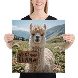 Llama Poster – &quot;No Drama Llama&quot; Funny Motivational Wall Art