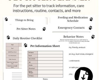 Kids Pet Sitter Planner | Printable Pet Sitting Binder, Pet Routine & Emergency Info, Feeding Schedule, PDF Download