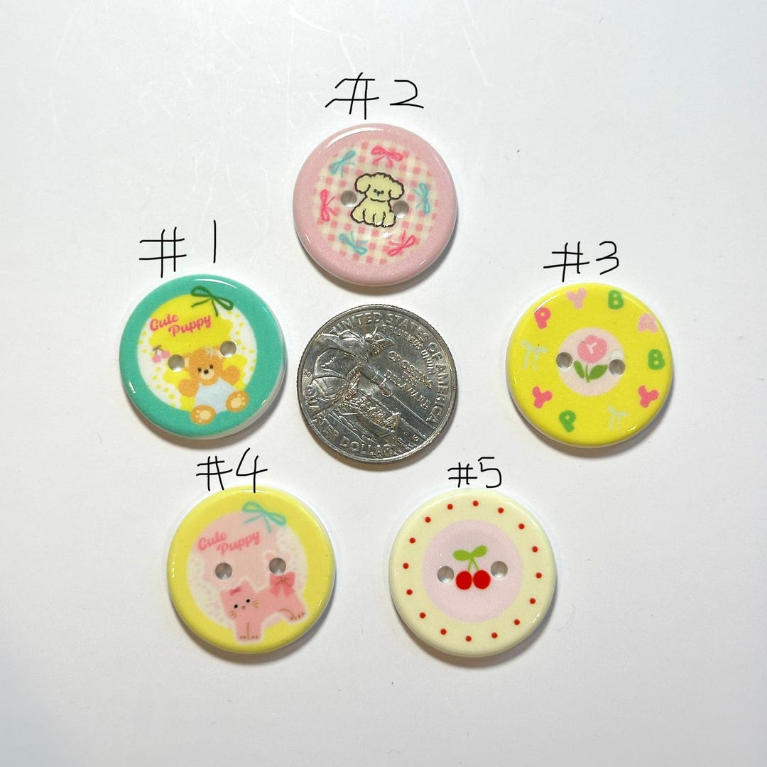 Kawaii Cartoon Buttons – Small Colorful Character Buttons – 25mm Round ...