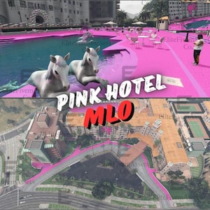 FiveM Pink Hotel MLO: Blush Exterior Oasis with Pool & Horse Statues