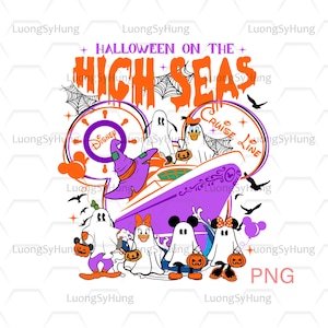 Vintage Halloween on The High Seas Png, Mouse & Friends Ghost Disniy Cruise Png, Halloween Family Cruise Vacation Png, Spooky Season Png