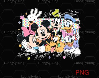 Retro Mikey Mouse and Friends Signatures Png, Disneyland Characters Magical Digital Download, Disneyworld Mouse Head Png