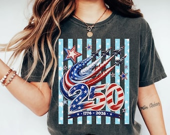 250 Years 1776–2026 Shirt, USA 250th Anniversary Patriotic Jet Tee, 4th of July 2026 American Flag Fireworks Tee