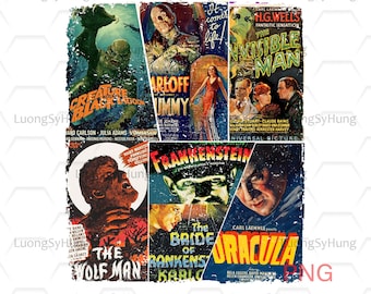 Retro Halloween Monsters PNG, Vintage Horror Characters PNG, 2025 Halloween Sublimation, Spooky Universal Horror PNG