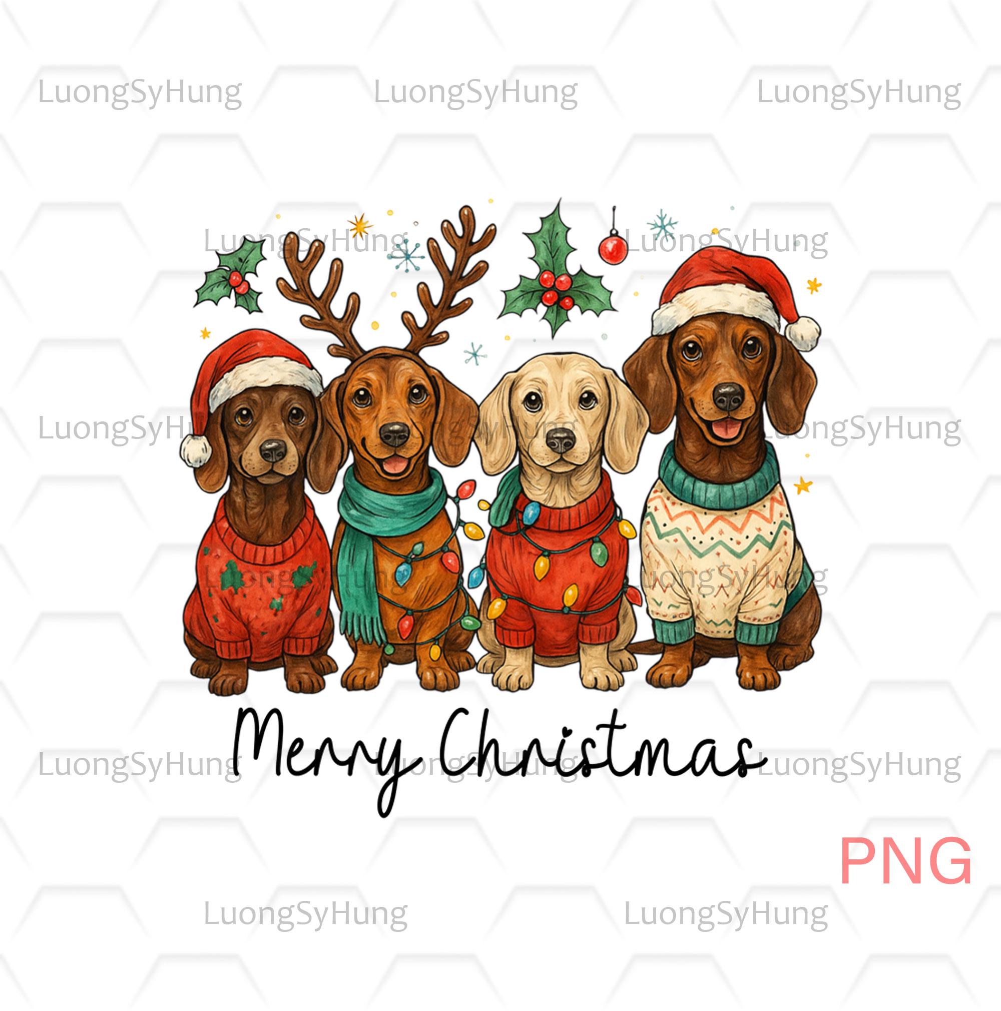 Merry Christmas Dachshund Png, Holiday Dog Pet Xmas Digital Download - Etsy