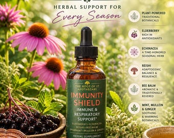 Immune Shield Elixir | Elderberry, Echinacea & Reishi Herbal Tincture | Seasonal Wellness Blend