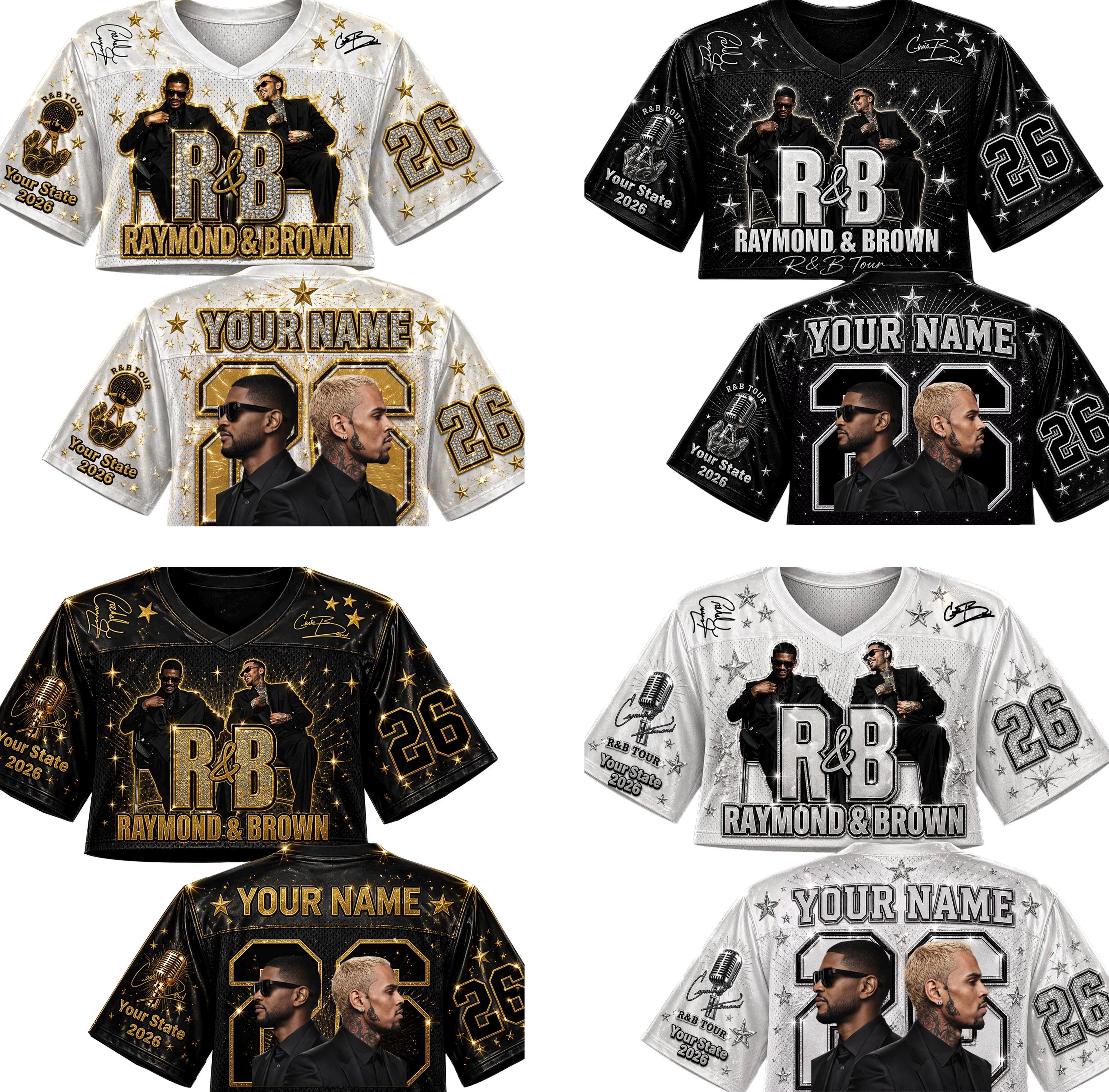 Discover Usher and Chris Brown R&B Tour 2026 Crop Top Jersey, Personalized Raymond Brown Concert