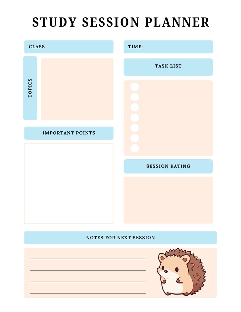 Session Topics Design List Study Session Planner - Etsy