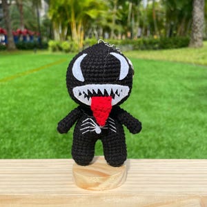 Handmade Crochet Venom Superhero Keychain