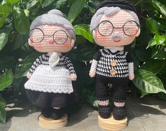 Handgemachte häkeln Oma & Opa Puppen - süßes Amigurumi älteres Paar Plüsch, weiche handgefertigte Familienpuppen, einzigartiges Geschenk für Großeltern