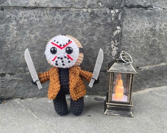 Crochet Halloween Jason Doll, Handmade Creepy Horror Amigurumi Plush, Spooky Cute Slasher Movie Plushie, Scary Collectible Gift for Friend