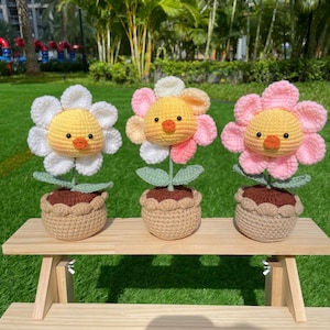 Handmade Crochet Duck Daisy Flower Pot