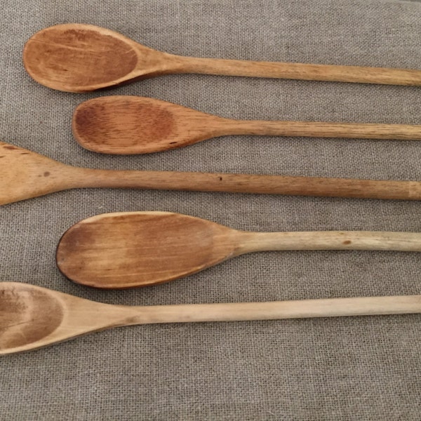 Reserved for Susie.Five VINTAGE primitive wooden spoons. Rustic-vintage kitchen / vintage home