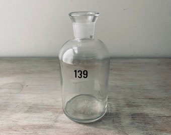 VINTAGE Glass Science Chemist bottle "T C W Co U.S.A, No 13".  INDUSTRIAL decor / vintage decor