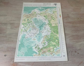 VINTAGE Map of "The ARCTIC".  Vintage home / vintage decor.