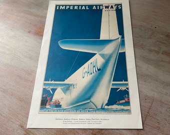 Vintage Travel Poster / Imperial Airways- Europe, Africa, India, Far East, Australia.