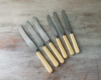 Six VINTAGE, ENGLISH, Bone Handle High Quality Knives.  My vintage home.