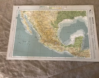 Fabulous VINTAGE Map of MEXICO.  Vintage home / vintage decor.