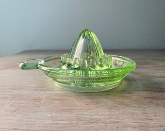 Scarce VINTAGE Green depression glass lemon / orange squeezer / juicer. My vintage kitchen / vintage home. RARE