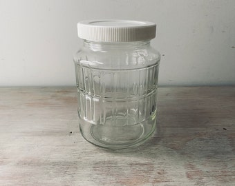 Vintage White Lidded Glass storage jar.  Vintage storage / display jar. My Vintage home.