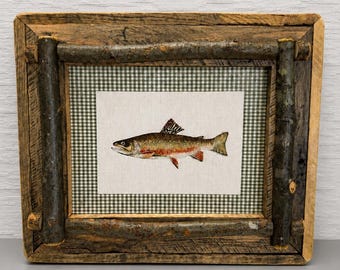 Affiche vintage de poisson | Décoration murale de poisson | Décoration de camping | Décoration de chalet rustique | Décoration de maison au bord du lac | Cadeau pour pêcheur | Tableau de poisson encadré