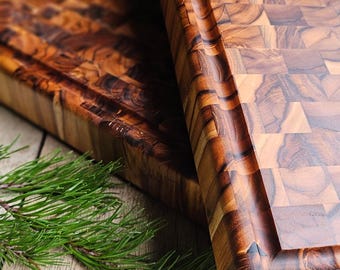 End Grain Cutting Board | Brazilian Teak Butcher Block | Handcrafted Wood Board | Made in USA | Kitchen Gift | Chef Cutting Board