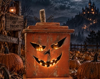 Rustic Wooden Jack O Lantern | Reclaimed Wood Pumpkin | Handmade Halloween Decor | Fall Porch Decor