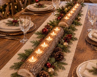 Rustic Wood Log Candle Holder, Handmade Dining Table Centerpiece, Farmhouse Home Decor, Tea Light Candle Display – Timberlight Dining