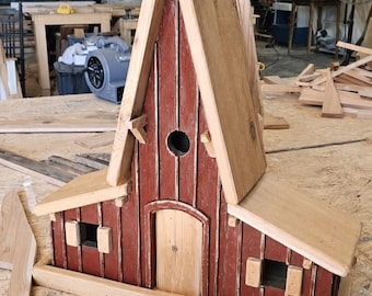 Cedar Birdhouse Feeder | Rustic Farmhouse Garden Accent, Handcrafted USA