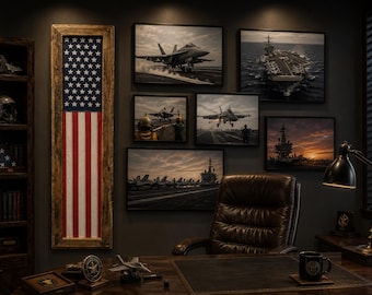 The Sentinel American Flag | Reclaimed Oak, Sewn Cotton Stars Stripes (77"x18")
