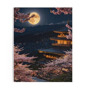 Moonlit Cherry Blossom Puzzle - 120/252/500-Piece, Japanese Art Jigsaw, Unique Gift, Relaxation, Family Activity, Home Decor