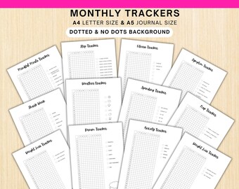 Printable JOURNAL Pages - MONTHLY TRACKERS Bundle - Digital Planner Pages A4 & A5 Size